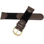 Back view of Brown Brown Vintage Leather / Nylon Watch Band for Swiss Army - 20mm, Brown / Black with Gold Tone Buckle