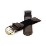 Front view of Brown Brown Vintage Leather / Nylon Watch Band for Swiss Army - 20mm, Brown / Black with Gold Tone Buckle