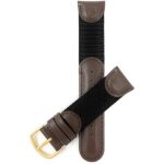 Top view of Brown Brown Vintage Leather / Nylon Watch Band for Swiss Army - 20mm, Brown / Black with Gold Tone Buckle